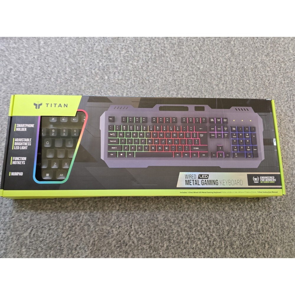 TITAN Wired LED Metal Gaming Keyboard w/Smartphone Holder